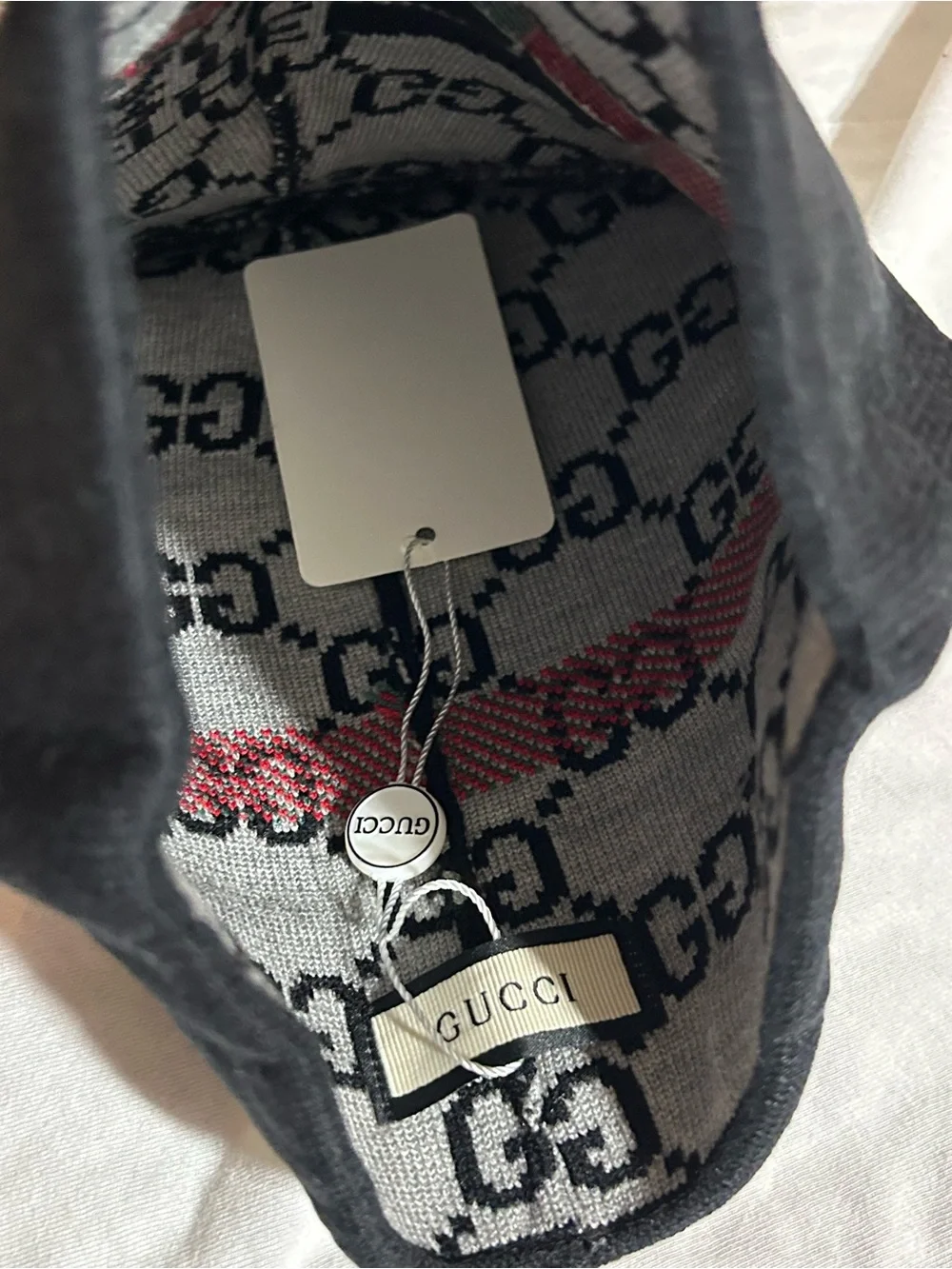 Gucci Navy, White, Red & Green Logo Knit Beanie